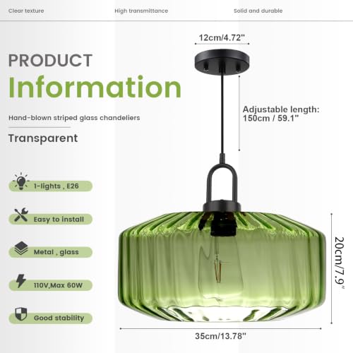 Modern Hanging Light Green Pendant Light Fixture Mid Century 1