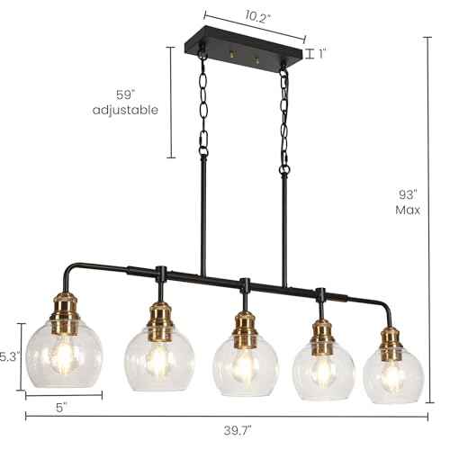 KSANA Chandeliers for Dining Room, 5 Light Linear Chandelier Modern Farmhouse Kitchen Island Light with Seeded Glass Pool Table Light for Kitchen, Dining Room, Living Room