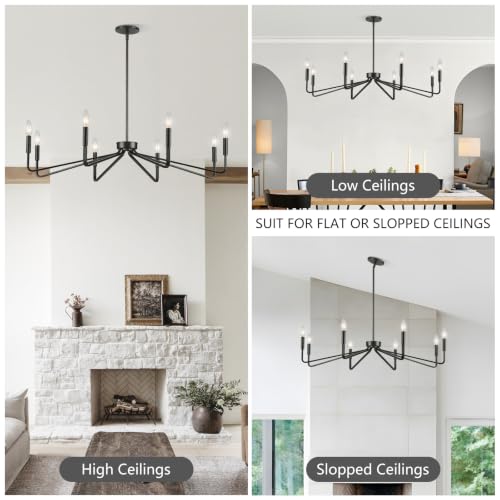 8 Light 38 Inch Large Black Farmhouse Chandelier for Living Room (8 Count)