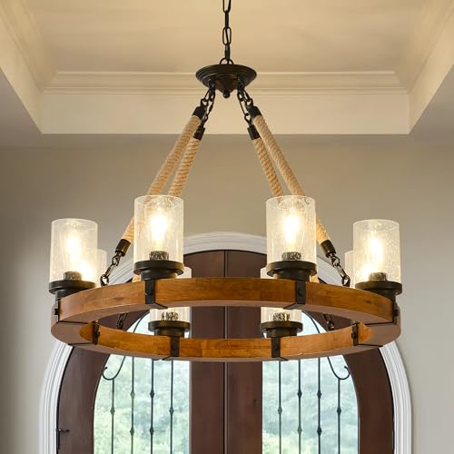Rustic 8 Light Wagon Wheel Chandelier