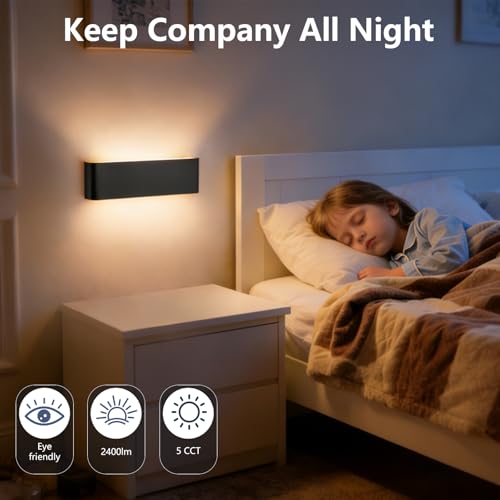21.6" Black 5CCT LED Wall Sconces 2 Pack