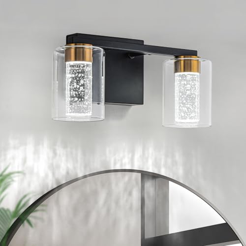 2 Light Black and Gold Vanity Light with 3 Color Modes