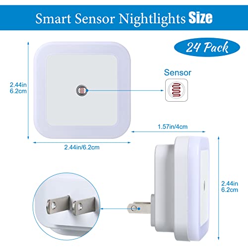 24 Packs LED Night Lights Plug into Wall with Smart Dark Sensor Automatic Hallway Plug in Lights for Bedroom (24 Count)