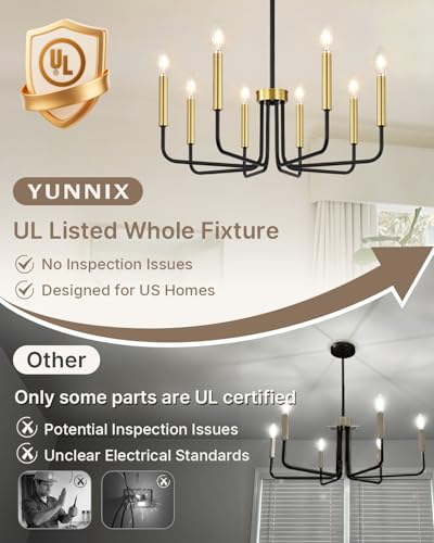 8 Light Black and Gold Chandelier
