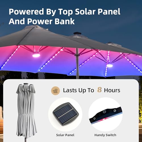 15ft Umbrella Outdoor Patio Solar Lights with Base