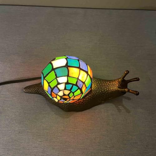 L13003 Multicolor Land Snail Tiffany Style Stained Glass Accent Lamp