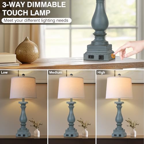 28" Tall Farmhouse Table Lamp with USB C+A Ports and AC Outlet