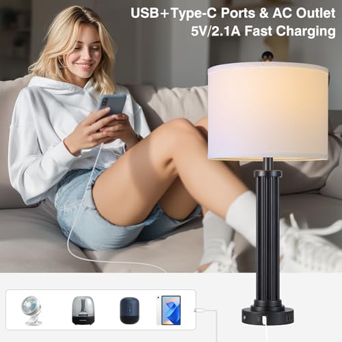 28" Tall Modern Table Lamps Set of 2 with USB C+A Ports and AC Outlet (2 Count)