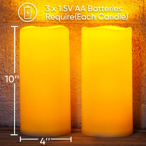 10" x 4" Large Waterproof Outdoor Flameless Candles with Remote Control and Timer (4 Count)