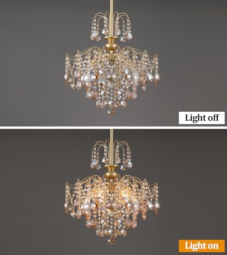 Modern Gold Crystal Chandelier Amber Crystal Pendant Light 6 Lights for Bedroom Dining Room Entryway Hallway Office Bathroom UL Listed