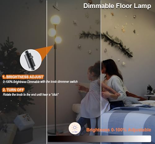 Upgraded Dimmable 3 Globe Mid Century Modern Floor Lamp