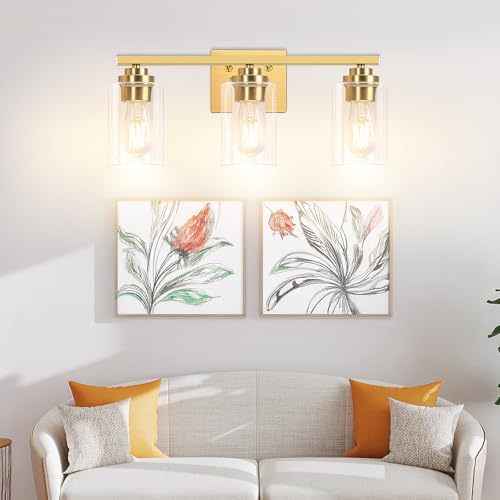 19" Gold Modern Vanity Lights Over Mirror with Clear Glass Shades