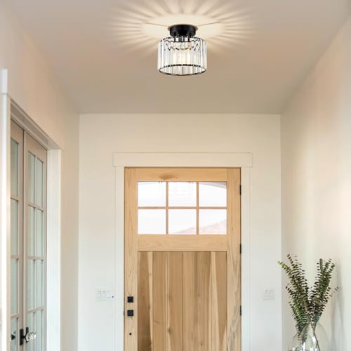 Crystal Black Semi Flush Ceiling Light 8.66 Inch