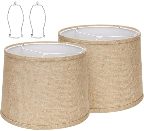 Drum Lamp shades Set of 2 Brown linen Table Lamp Bedroom floor lamp