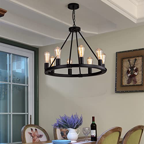 23.6" 8 Lights Wagon Wheel Chandelier