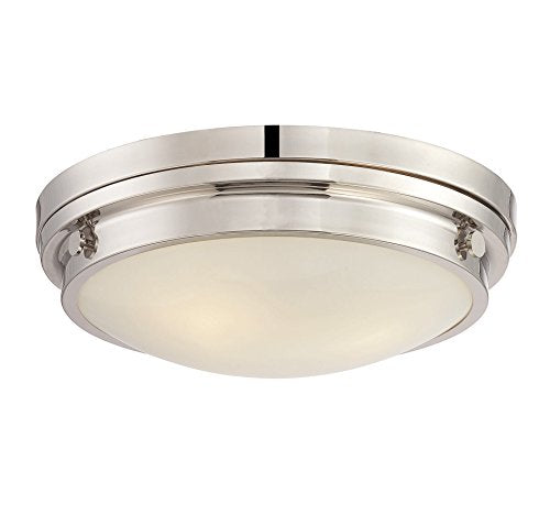 6-3350-16-109 Lucerne Industrial White Glass Flush Mount, 3-Light 180 Total Watts, 5" H x 15" W, Polished Nickel