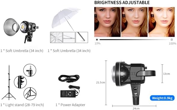 GVM 80W LED Video Light, Umbrella Lighting Kit CRI97+ 5600K with Tripod Stand, Soft Umbrella, Continuous Output Lighting for YouTube, Video Recording, Wedding, Outdoor Shooting P80S-2