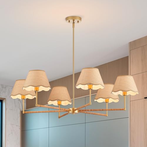 39” Boho Rattan Chandelier 6