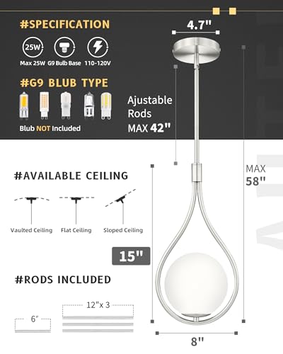 8 Inch Glass Brushed Nickel Pendant Lights Kitchen Island