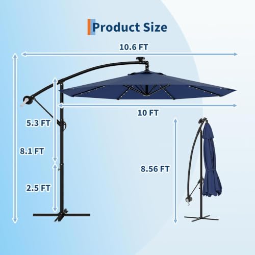 10FT Solar Lights Offset Patio Umbrella with Cross Base