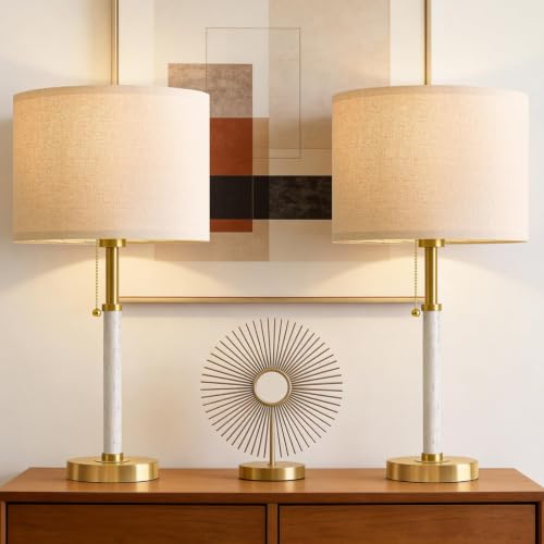 Wood Table Lamps 22" Mid Century Modern Lamps for Bedroom Living Room Lamps (2 Count)