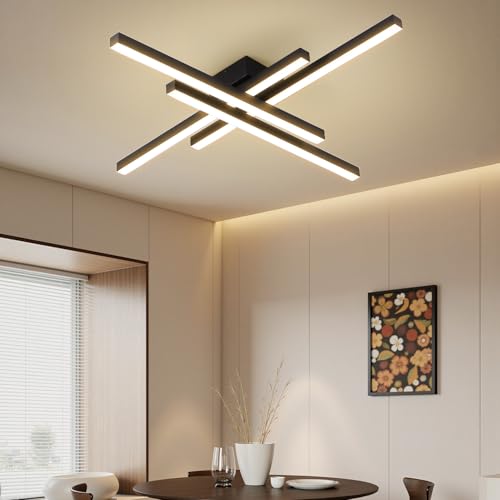 Modern LED Ceiling Lights 43.3" Black Flush Mount Ceiling Light Fixture Sputnik Dimmable Ceiling Lights with Remote Control for Bedroom Living Room Kitchen Room
