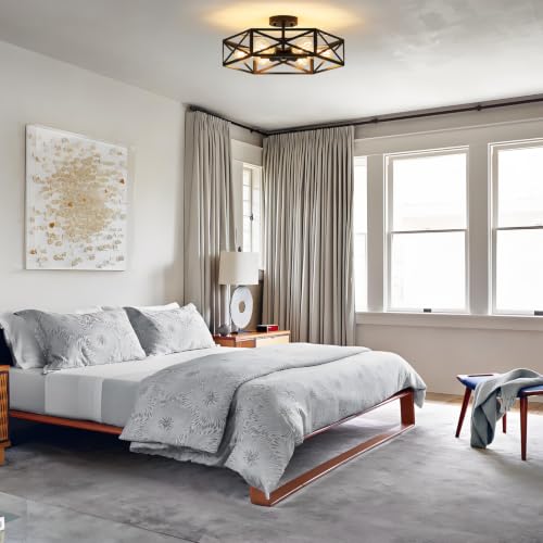 Modern Farmhouse Black Semi Flush Mount Ceiling Light 19.7 Inch (Black / 19.7 Inch)