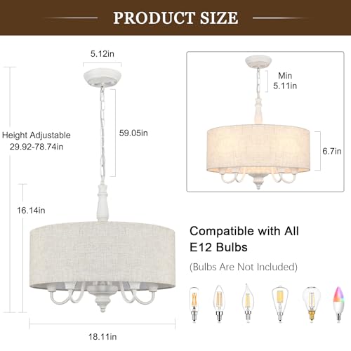 5 Light Drum Chandelier for Dining Room