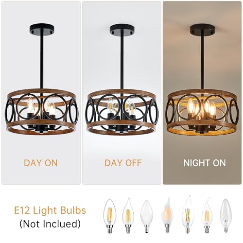 12.6" 4 Light Black Farmhouse Drum Pendant Light for Dining Room
