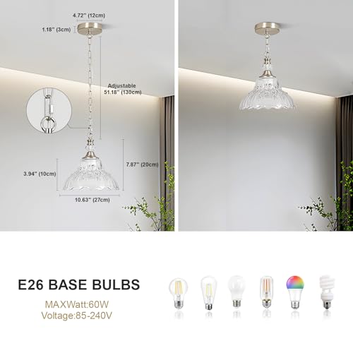 1 Piece Chandelier in Brushed Nickel Finish with White Flower (1-Light / Nickel and Chain Style)