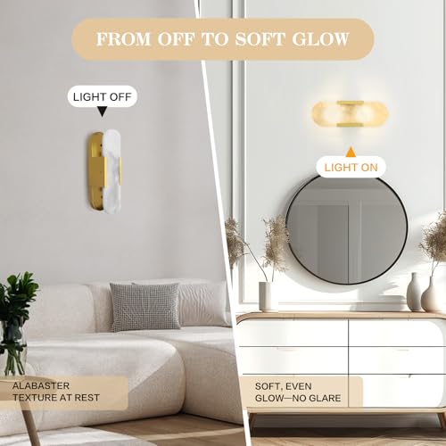13.8" Brass Alabaster Wall Sconces (2 Count)
