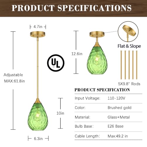 Brushed Gold Pendant Lights Kitchen Island 2 Pack (2 Count)