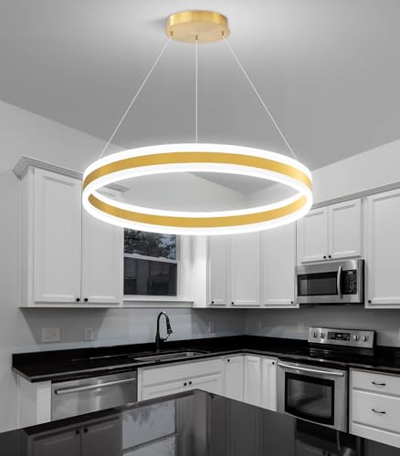 D23.6'' Modern Ring Chandelier for Dining Room LED Dimmable Pendant Lighting High Ceiling Chandelier for Living Room Foyer Bedroom Entryway 3000K