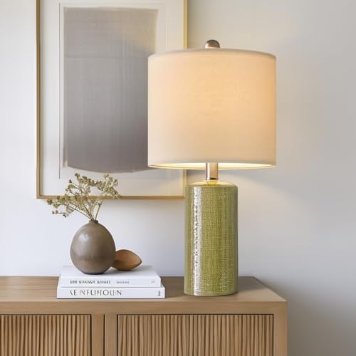 20.25" Small Single Table Lamp for Bedroom Modern Ceramic Nightstand Lamp