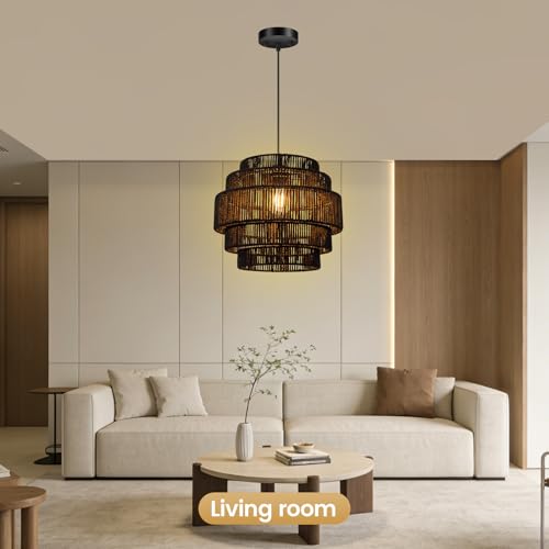 Boho Rattan Chandelier Light