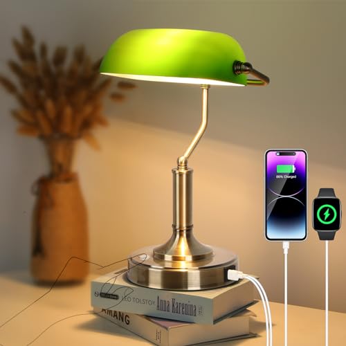 Bankers Lamp Green Desk Lamp with Touch Control Switch
