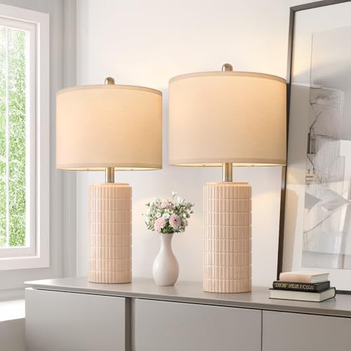 23" Pink Ceramic Table Lamps Set of 2