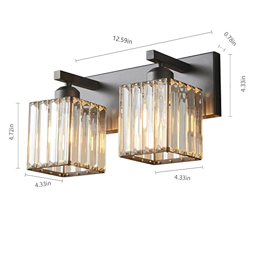 Modern 2 Light Black Crystal Bathroom Vanity Wall Light