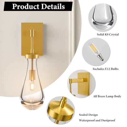 Raindrop Brass Crystal Wall Sconce (2 Count)