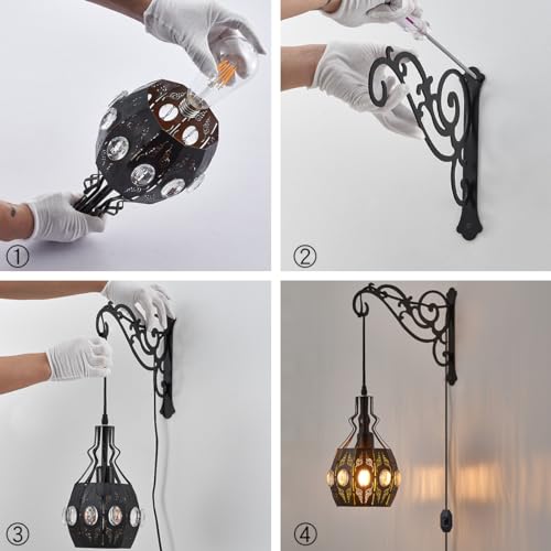 2PK Crystal Plug in Wall Sconce Hanging Lamp Shelf Dimmable Wall Sconces Adjustable Wall Lights with Wall Sconces Wall Mount Plug in Lamps for Bedroom Living Room (2 Count)