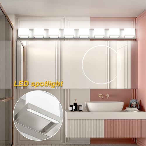 8 Lights LED Modern Vanity Light Brushed Nickel Bathroom Lighting Fixture Up and Down Bathroom Wall Light Over Mirror