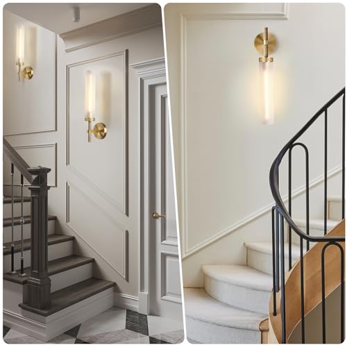 20" Knurled Brass Bathroom Wall Sconces