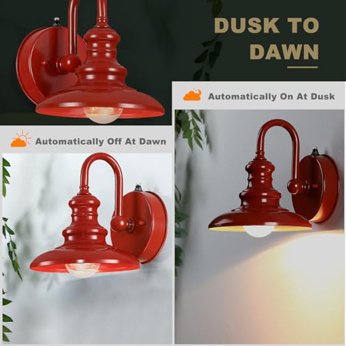Dusk to Dawn Sensor Outdoor Gooseneck Barn Light Fixture Red