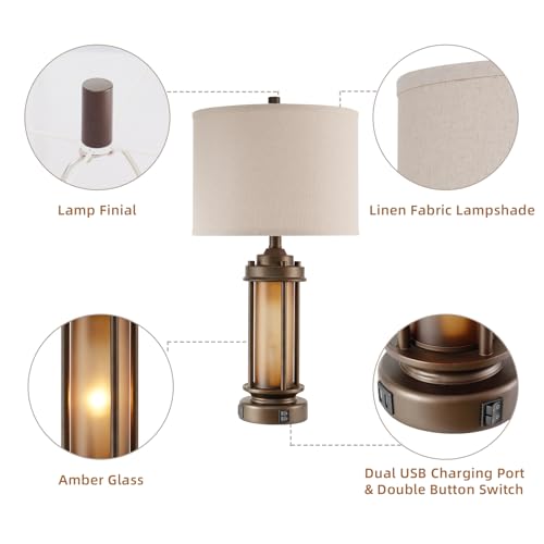 Set of 2 Farmhouse Table Lamps with 2 USB C+A Ports (2 Count)
