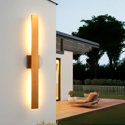 Gold LED Outdoor Wall Lights 34in Modern Exterior Light Fixture 3000K Waterproof Aluminum & Glass Outside Lights for House Front Door Patio