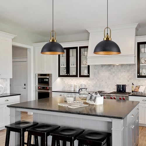 Black Pendant Lights Kitchen Island Industrial Adjustable Height Vintage Farmhouse Dome Hanging Light Fixtures for Barn (3 Count)