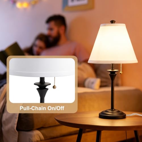 Metal Table Lamp for Bedroom (White Shade & Black Base)