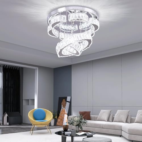 15.7" 2 Ring Flower Crystal Flush Mount Ceiling Light Cool White