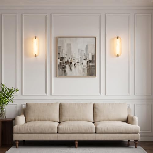 Natural Stone Alabaster Wall Sconces Set of Two (2 Count)
