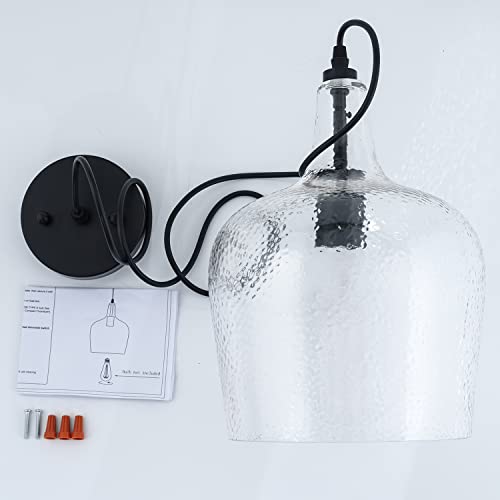 Glass Pendant Light Modern Black 1 Light Single Dome Pendant Lighting Fixtures for Kitchen Island Dining Room Hallway